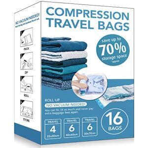 16 Pack Travel Compression Bags for Clothes Luggage , Space Saver Bags for Travel, Travel Accessories, Cruise Travel Essentials(16 pack)