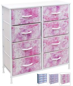 Sorbus Dresser with 8 Drawers – Furniture Storage Chest Tower Unit for Bedroom, Hallway, Closet, Office Organization – Steel Frame, Wood Top, Easy Pull Fabric Bins (8-Drawer, Pink)
