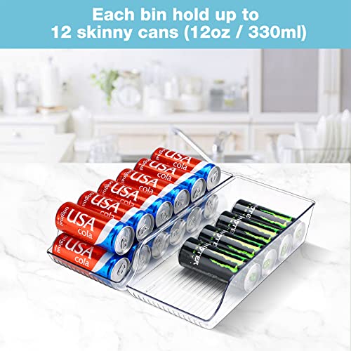 Puricon 2 Pack Skinny Can Drink Dispenser Organizer for Refrigerator, Clear Plastic Tall Skinny Soda Pop Cans Holder Container Storage Bin for Fridge Freezer Pantry Cabinet Kitchen -for Skinny Can | The Storepaperoomates Retail Market - Fast Affordable Shopping