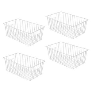 WenZBros 16inch Freezer Wire Storage Baskets, Refrigerator Organizer Bins with Handles, Large Farmhouse Metal Basket for Kitchen Cabinets, Pantry, Closets, Bedrooms, Bathrooms (White)