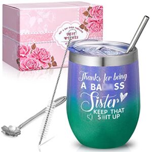 HWISDMIG Sister Birthday Gifts from Sister-Birthday Gifts for Sister, Sister in Law-Sisters Gifts from Sister-Big Sister Gift, BFF Gifts, Best friend, Soul Sister, Sister Gifts for Women-Wine Tumbler