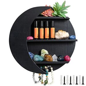 Joycor Moon Shelf – an Essential Moon Shelf Room Wall Decor for Crystal Stones, Essential Oils, Arts and Crafts, and More! Hanging Wall Decor / Wooden Shelf.