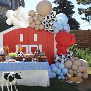 Farm Animal Theme Party Balloon Garland Arch Kit Red Blue White Coffee Balloons with Cow Print Balloons for Kid‘s Boy Baby Shower Birthday Party Suppllies