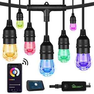 XMCOSY+ Outdoor String Lights – 64ft Patio Lights RGB & White Smart String Lights Color String Lights Outdoor 2.4GHz Wi-Fi App Control 24 Shatterproof Acrylic Bulbs String Lights Works with Alexa