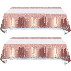 2Pcs Pink Rose Gold Table Cover Decorations, Pink Rose Gold Party Tablecloth Table Cover, Pink Rose Gold Birthday Party Supplies Decorations for Girls Women (71in x 42in)