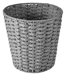 Round Wicker Waste Paper Bin and Basket- Rubbish Basket for Bedroom, Bathroom, Offices or Home (Grey)