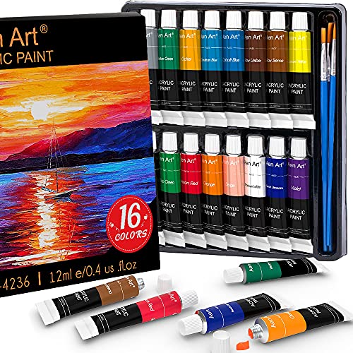 Acrylic Paint Set, Aen Art 16 Colors Painting Supplies for Canvas Wood Fabric Ceramic Crafts, Non Toxic&Rich Pigments for Beginners | The Storepaperoomates Retail Market - Fast Affordable Shopping
