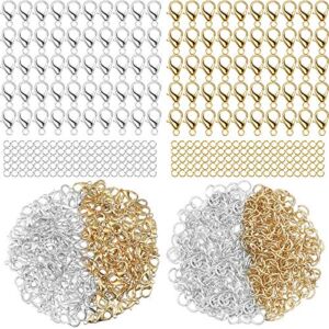 300 Pcs Jewelry Findings Kit Alloy Lobster Clasps with Open Jump Rings, Gold and Sliver Lobster Claw Clasps Bracelet Necklace Fasteners Hook Jewelry Clasp for DIY Jewelry Making Accessories