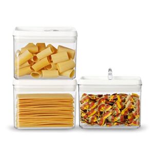 Felli Flip Tite Rectangular Food Storage Container 3 PC Pasta Set with Lid Airtight Seal Stackable Canister, Pantry Organizer Cabinet Kitchen Organization Plastic Jar Organizing Snacks (1.9 qt, White)