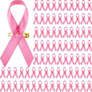 300 Pieces Pink Ribbon Pins Breast Cancer Awareness Satin Lapel Pins Hope Ribbon Brooch Pins for Breast Cancer Pins Charity Event Survivors
