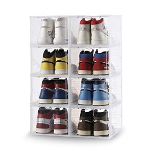 Clemate Shoe Storage Box,Set of 8,Shoe Box Clear Plastic Stackable,Drop Front Shoe Box with Clear Door,Shoe Organizer and Shoe Containers For Sneaker Display,Fit up to US Size 12(13.4”x 9.84”x 7.1”, 2022 Upgrated)