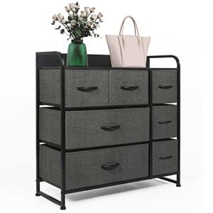 TYFG Dresser with 7 Drawers, Fabric Storage Tower for Bedroom, Hallway, Entryway, Closets, Unit Fabric Drawer Organizer, with Sturdy Steel Frame, Wood Top, Easy Pull Handle, Charcoal / Black