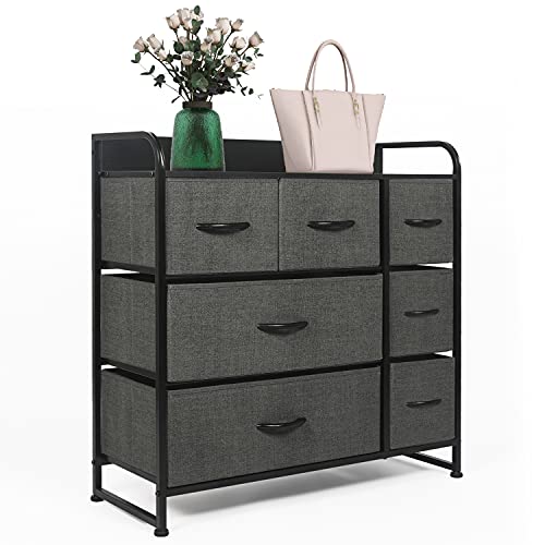 TYFG Dresser with 7 Drawers, Fabric Storage Tower for Bedroom, Hallway, Entryway, Closets, Unit Fabric Drawer Organizer, with Sturdy Steel Frame, Wood Top, Easy Pull Handle, Charcoal / Black | The Storepaperoomates Retail Market - Fast Affordable Shopping