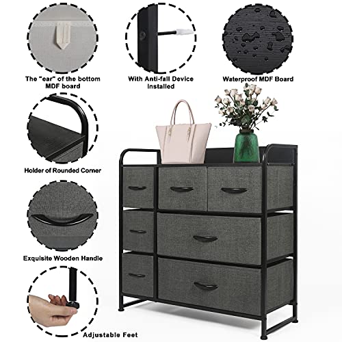 TYFG Dresser with 7 Drawers, Fabric Storage Tower for Bedroom, Hallway, Entryway, Closets, Unit Fabric Drawer Organizer, with Sturdy Steel Frame, Wood Top, Easy Pull Handle, Charcoal / Black | The Storepaperoomates Retail Market - Fast Affordable Shopping
