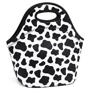 YOUBDM Neoprene Lunch Bags Thermal Insulated Lunch Tote Bag Reusable Washable Neoprene Picnic Bag for Women Men (Cow print)