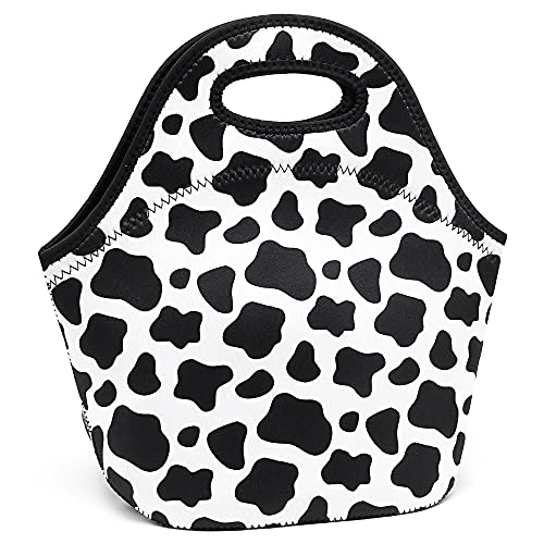 YOUBDM Neoprene Lunch Bags Thermal Insulated Lunch Tote Bag Reusable Washable Neoprene Picnic Bag for Women Men (Cow print) | The Storepaperoomates Retail Market - Fast Affordable Shopping
