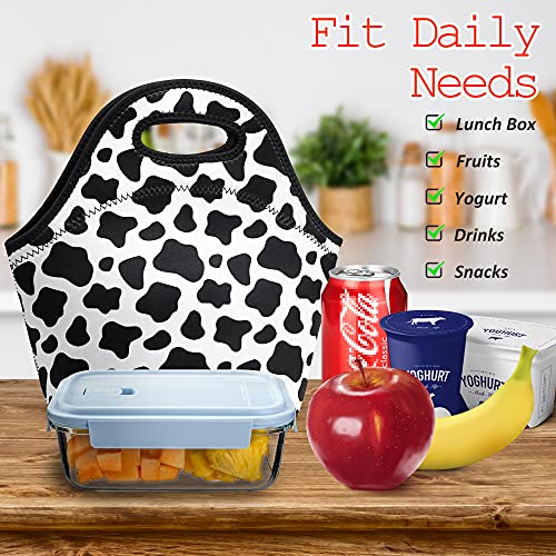YOUBDM Neoprene Lunch Bags Thermal Insulated Lunch Tote Bag Reusable Washable Neoprene Picnic Bag for Women Men (Cow print) | The Storepaperoomates Retail Market - Fast Affordable Shopping