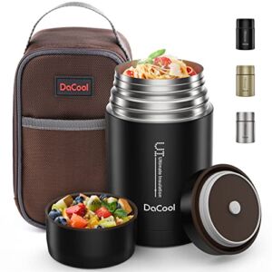 DaCool Insulated Food Jar Adults Food Thermos for Hot Food Lunch Boxes 27 OZ Vacuum Stainless Steel Hot Cold Food Jar for Adults Women Man Wide Mouth for School Office Picnic Travel Outdoors, Black