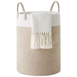 Cotton Rope Laundry Hamper by YOUDENOVA, 72L Woven Collapsible Laundry Basket – Toy & Clothes Storage Basket for Blankets, Laundry Room Organizing, Bedroom Storage, Clothes Hamper – Brown & White