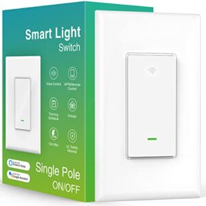 GHome Smart Switch,Smart Wi-Fi Light Switch Works with Alexa and Google Assistant 2.4Ghz, Single-Pole,Neutral Wire Required,UL Certified,Voice Control,Timer, No Hub Required (1 Pack)
