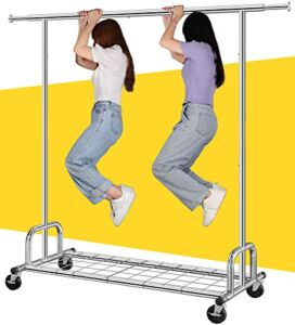 Raybee Clothes Rack, Heavy Duty Clothing Rack Load 460LBS, Commercial Grament Rack Heavy Duty Rolling Clothes Racks for Hanging Clothes Rack, Collapsible ＆ Portable Clothes Rack with Wheels, Chrome