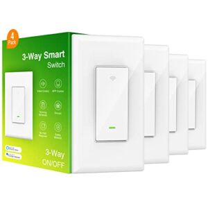 GHome 3 Way Smart Switch (4 Pack) Works with Alexa and Google Home – Neutral Wire and 2.4G WiFi Required – ETL FCC Listed
