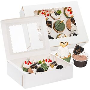 Jucoan 20 Pack White Cupcake Box 12 Holders Kraft Paper Cupcake Carrier Container with Inserts and PVC Windows for Cookies, Muffins Pastries