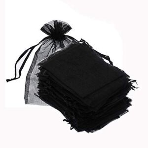 LPHUMEX 100Pcs Black Organza Bags 5×7 Inch, Black Mesh Gift Bags with Drawstring 5×7 Favor Bags, Packaging for Small Business Lash Bags