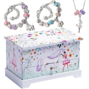 Ballerina Unicorn Jewelry Box for Girls & Little Girls Jewelry Box – Kids Jewelry Box and Girls Music Box – Musical Girls Jewelry Box Organizer – Unicorns Gifts for Girls