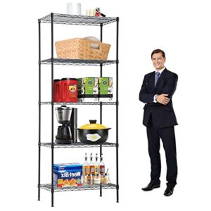 Wire Shelving Unit 5-Tier NSF-Certified Heavy Duty Commercial Grade Metal Storage Shelves, 14″ D x 24″ L x 60″ H Adjustable Wire Rack Shelving for Bathroom Kitchen Pantry Closet (Black)