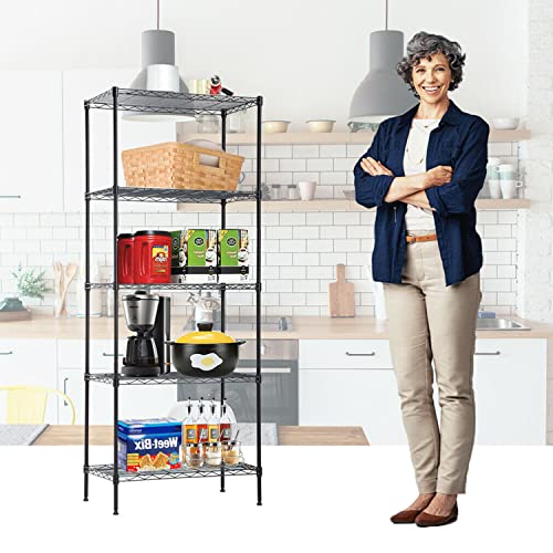 Wire Shelving Unit 5-Tier NSF-Certified Heavy Duty Commercial Grade Metal Storage Shelves, 14″ D x 24″ L x 60″ H Adjustable Wire Rack Shelving for Bathroom Kitchen Pantry Closet (Black) | The Storepaperoomates Retail Market - Fast Affordable Shopping