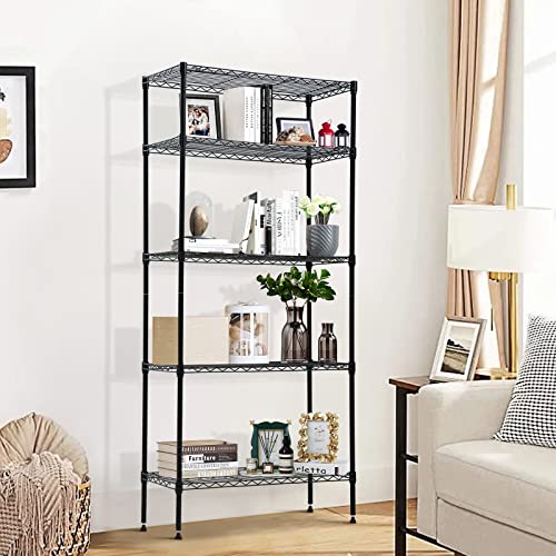 Wire Shelving Unit 5-Tier NSF-Certified Heavy Duty Commercial Grade Metal Storage Shelves, 14″ D x 24″ L x 60″ H Adjustable Wire Rack Shelving for Bathroom Kitchen Pantry Closet (Black) | The Storepaperoomates Retail Market - Fast Affordable Shopping