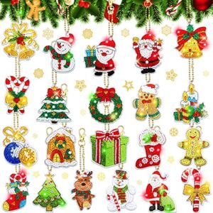 21 Pcs Christmas DIY Diamond Key Chain Ornaments 5D Key Ring Rhinestone Pendant Decorative Hanging Ornament for Christmas(Cute Style)