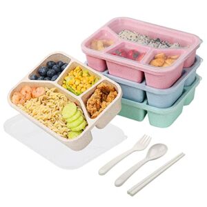 4 Pack Bento Lunch Box, 4 Compartment Meal Prep Containers, Lunch Box for Kids, Durable BPA Free Plastic Reusable Food Storage Containers – Stackable, Suitable for Schools, Companies,Work and Travel