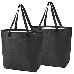 Insulated Reusable Grocery Bags, 2 Pack Leakproof Shopping Tote Bags with Reinforced Handles and Sturdy Zipper for Groceries, Food Transport, Travel, Picnic, Camping, Black