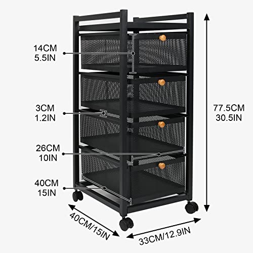 JELLYRATTBIT 4 Tier Pull-Out Design Kitchen Storage Rack Floor-Standing Multi-Layer Shelf, Fruit Vegetable Storage Basket for Narrow Space, Kitchen, Bedroom, Bathroom, Study Room, Black, 4 Tiers | The Storepaperoomates Retail Market - Fast Affordable Shopping