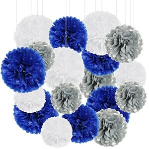 18PCS Royal Blue Tissue Paper Pom Poms Navy Party Decorations, Hmxpls Large Pom Poms Tissue Balls Flowers for Boy Birthday Celebration Outdoor Decoration – 8″/ 10″/ 12″