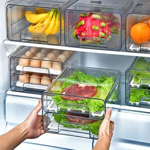 Mano Stackable Refrigerator Drawers Pull Out Bins Double Layer Fridge Organizer Refrigerator Organizer Box Clear Plastic Food Storage Containers Set Produce Saver for Pantry, Freezer, Kitchen Cabinet