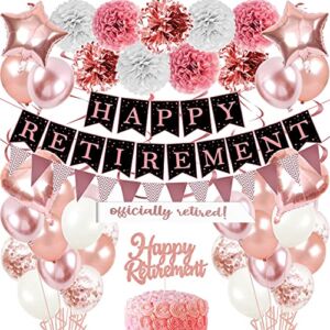 Retirement Party Decorations for Women & Men- 51 Pcs Rose and Gold Happy Retirement Banner, Paper Garland and Foil balloon Decorations,Sparkling Hanging Swirls Retirement Decorations Party Supplies