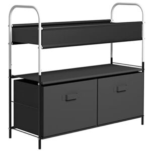 Sywhitta 3-Tier Standing Shelf, Storage Shelving with 2 Foldable Storage Cubes, Multi-Functional Metal Storage Rack, Black & White