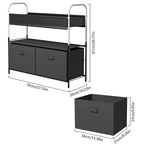 Sywhitta 3-Tier Standing Shelf, Storage Shelving with 2 Foldable Storage Cubes, Multi-Functional Metal Storage Rack, Black & White | The Storepaperoomates Retail Market - Fast Affordable Shopping