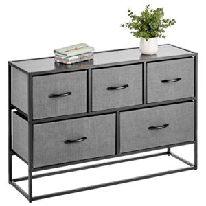mDesign Wide Modern 5-Drawer Storage Dresser Unit, Sturdy Steel Frame, Wood Top, Easy-Pull Wood Handles/Fabric Bins, Organizer for Bedroom, Hallway, Entryway, Closets, Margot Collection, Charcoal Gray