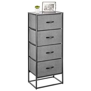 mDesign Tall, Vertical 4-Drawer Dresser Storage Tower – Sturdy Steel Frame, Easy Pull Fabric Bins/Wood Handles – Organizer Unit for Bedroom, Hallway, Entryway, Closets – Charcoal Gray