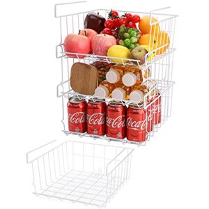 Tebery 4 Pack White Under Shelf Baskets Wire Storage Basket, Stackable Hanging Basket for Kitchen Pantry Desk Bookshelf – 11 3/4 “(L)x 11″(W) x 5 1/8″(H)