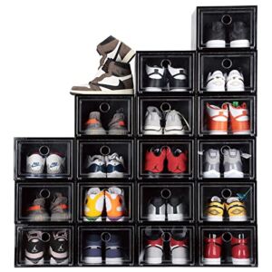 Shoe Storage Box , 18 PACK Clear Plastic Stackable Shoe Organizer, Drawer Type Front Opening Shoe Holder Containers for sneaker (Black)