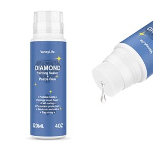 VansyLife Diamond Painting Sealer 120ML with Sponge Head, 5D Diamond Painting Glue and Jigsaw Puzzle Glue for Permanent Hold & Shine Effect (4 OZ)