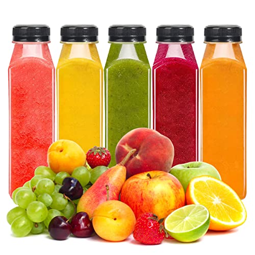 24 Pack 12OZ Plastic Juice Bottles with Caps, OAMCEG Juice Containers with Lids for Fridge, Reusable Smoothie Bottles, Empty Clear Bulk Beverage Container with Black Tamper Evident Lids (Square, 12oz) | The Storepaperoomates Retail Market - Fast Affordable Shopping