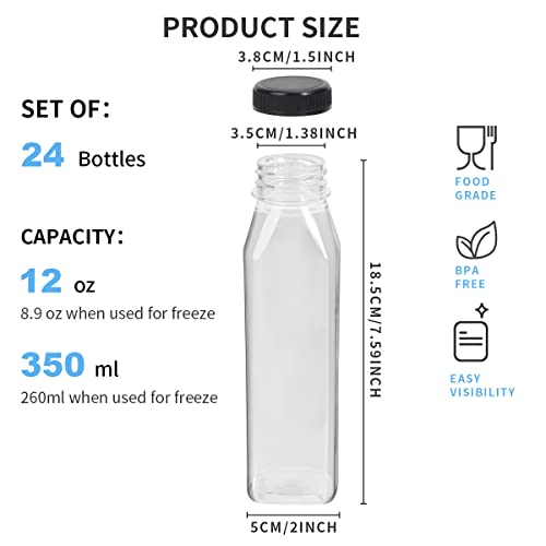 24 Pack 12OZ Plastic Juice Bottles with Caps, OAMCEG Juice Containers with Lids for Fridge, Reusable Smoothie Bottles, Empty Clear Bulk Beverage Container with Black Tamper Evident Lids (Square, 12oz) | The Storepaperoomates Retail Market - Fast Affordable Shopping