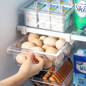 Mallyu Refrigerator Drawers, 2 Pack Fridge Drawer Organizer, Sturdy Pull Out Hanging Refrigerator Organizer Bins with Handle for Fridge Shelf Under 0.6″, Storage Box for Snacks Egg Fruit Vegetable