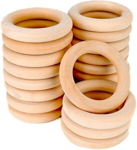Kiyani Creations 20 Pcs Unfinished Wooden Rings for Crafts – 55mm Natural Solid Wood Rings for Macrame & DIY Crafts Without Paint, Smooth Ring and Pendant Connectors for Jewelry Making (2.17 inch)